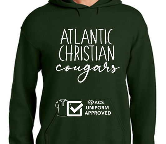 ACS Uniform-Approved Hooded Sweatshirt with White Lettering - Available in Black, Dark Green and Gray