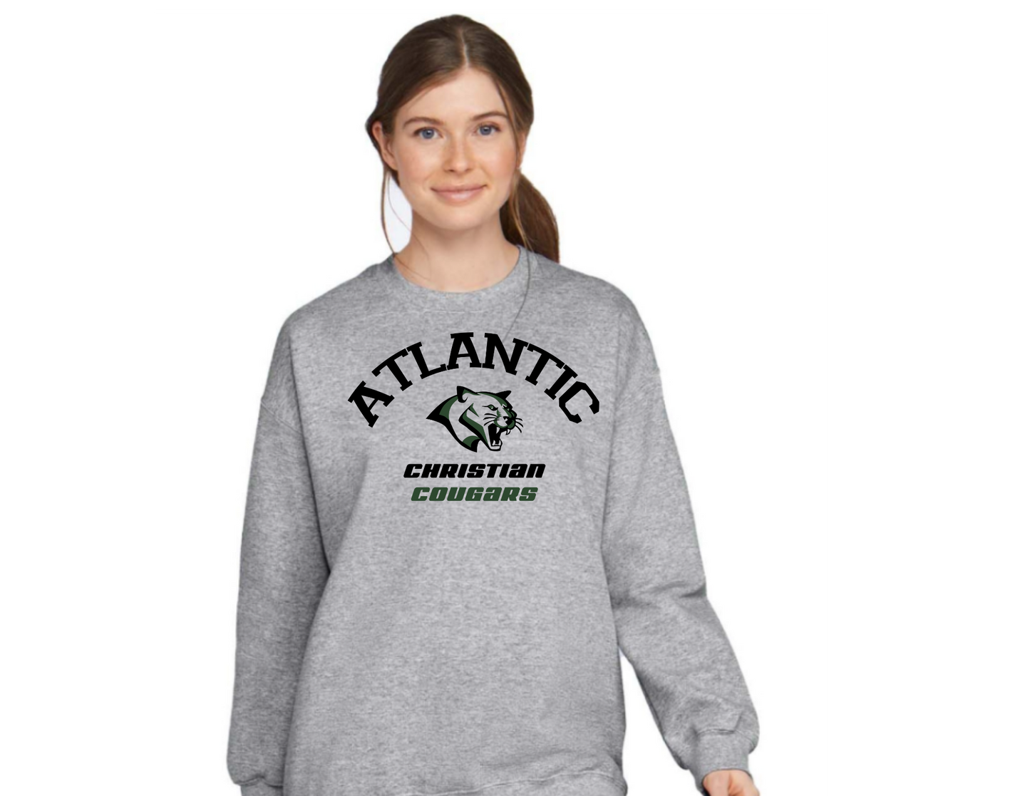 ACS Uniform-Approved Crew Sweatshirt - Gray with Atlantic Christian Cougars Design