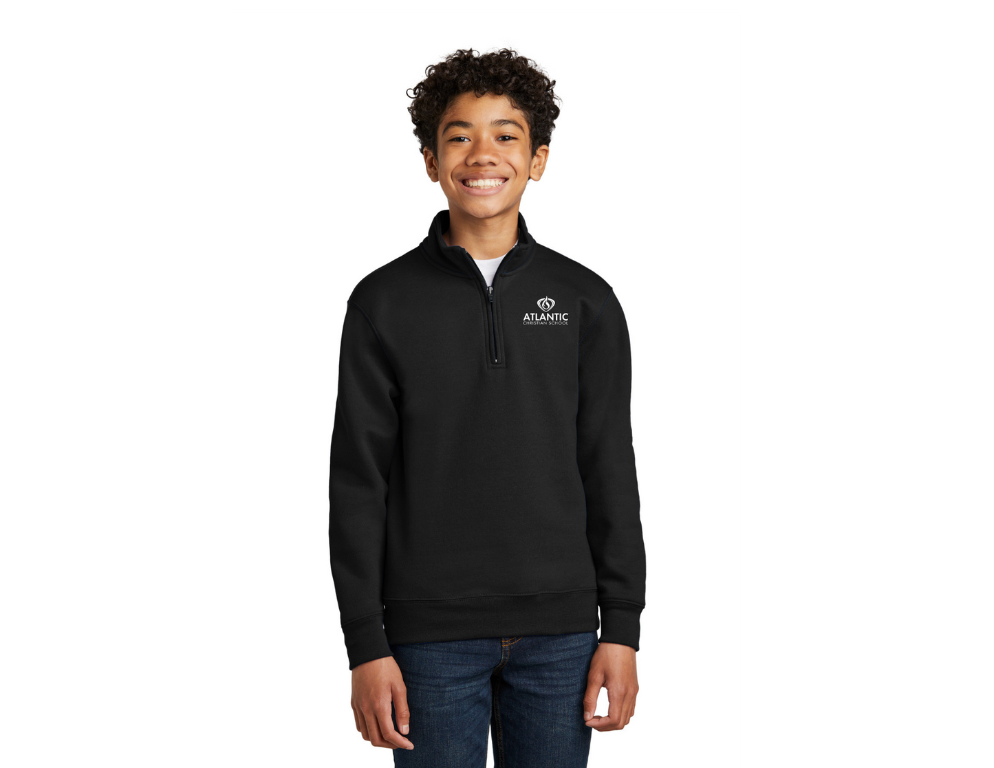 ACS Uniform-Approved Quarter Zip Sweatshirt with ACS Lettering - Available in Black and Adult Sizes only