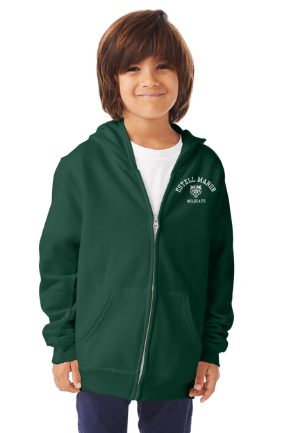 Estell Manor Wildcats Zip-Up Hoodie.  Available in Black & Dark Green