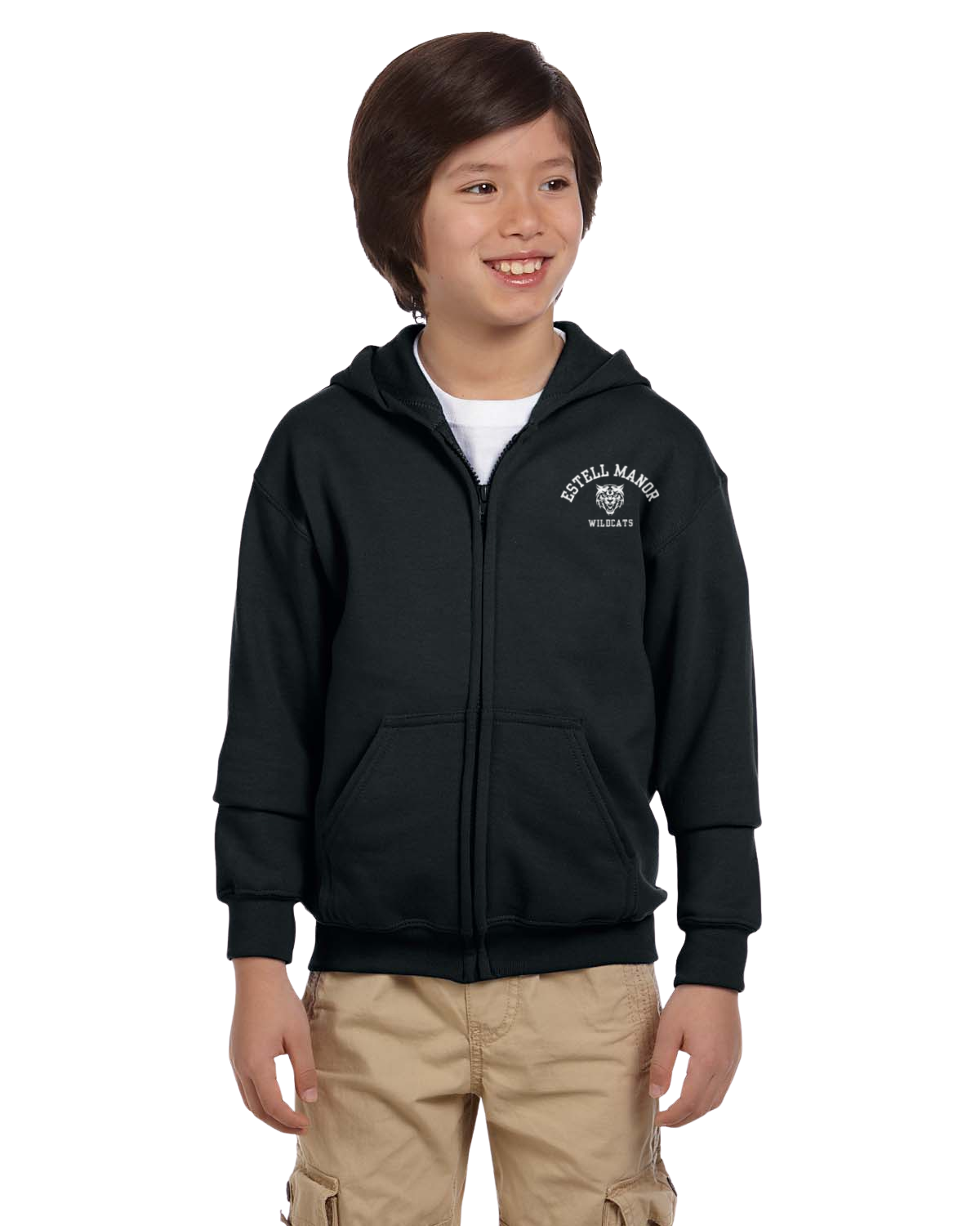 Estell Manor Wildcats Zip-Up Hoodie.  Available in Black & Dark Green