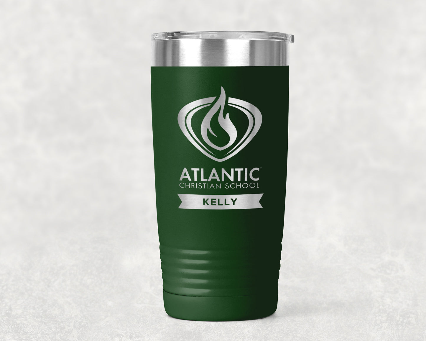 Personalized 20 oz. Double Insulated Tumbler with Atlantic Christian School Logo - Available in Black, Green and White