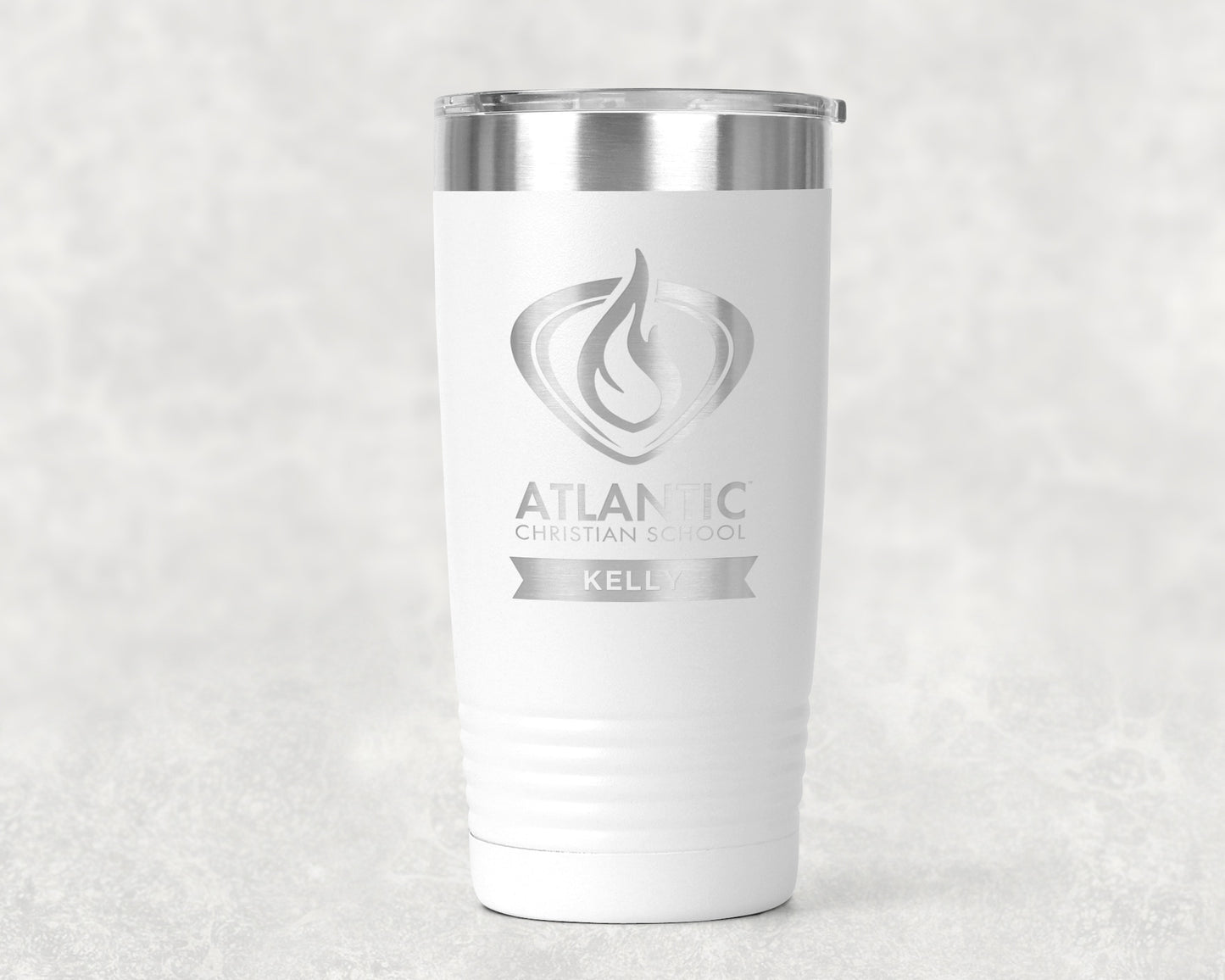 Personalized 20 oz. Double Insulated Tumbler with Atlantic Christian School Logo - Available in Black, Green and White