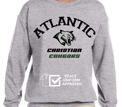 ACS Uniform-Approved Crew Sweatshirt - Gray with Atlantic Christian Cougars Design