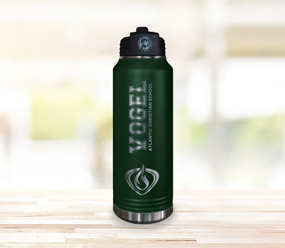 ACS Personalized Stainless Steel Water Bottle - Black Engraved with Name and School Emblem