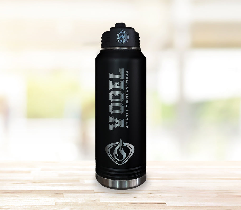ACS Personalized Stainless Steel Water Bottle - Black Engraved with Name and School Emblem